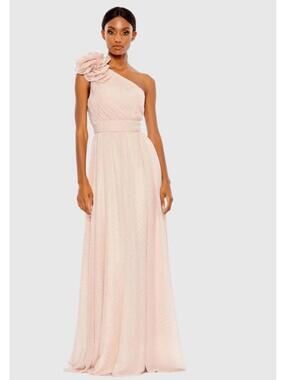 New Mac Duggal Pink One-Shoulder Polka Dot Gown in Porcelain Size 8 $398